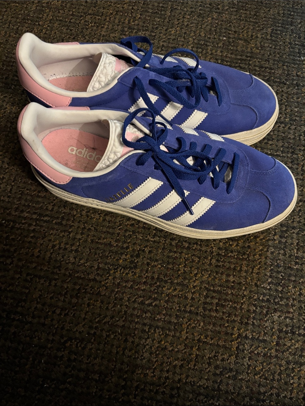 adidas Women's Blue Suede Sneakers with Pink Heel Accents